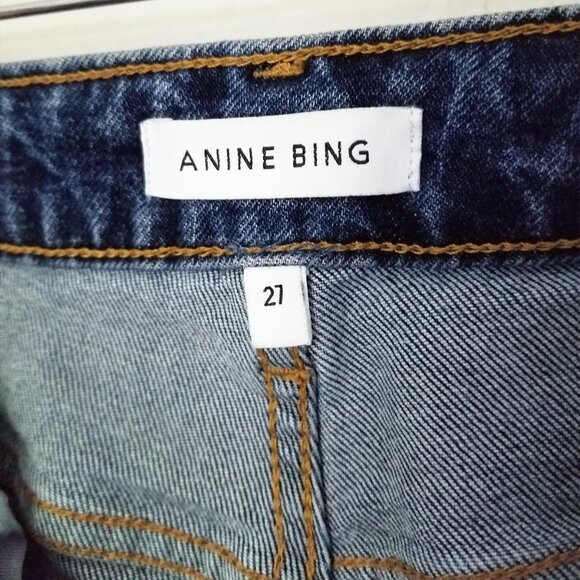 Anine Bing Lara Flared Jeans 27 Mid Indigo Blue High Waist Raw Hem Designer $230 - Picture 12 of 16
